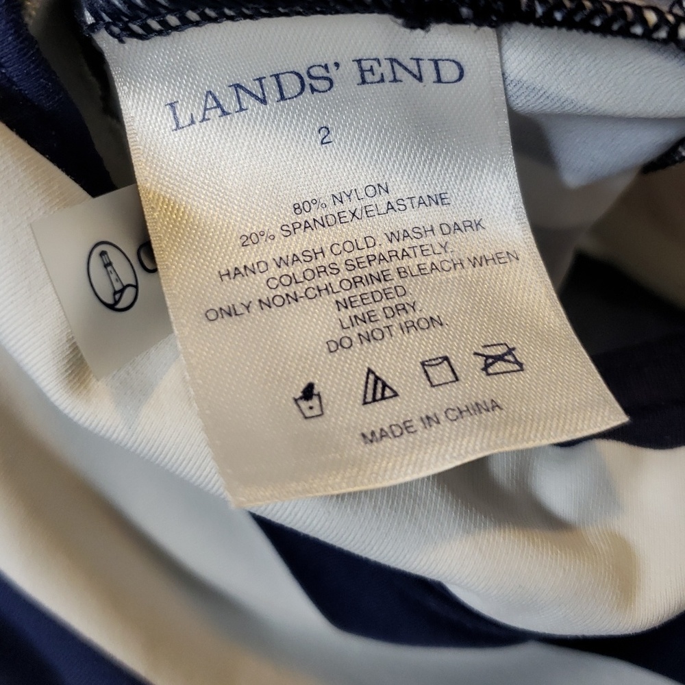 Land's End Blue White Striped Swim Dress Size 2 - Picture 3 of 4